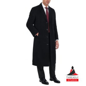 Men’s Full-Length Wool Cashmere Overcoat – Single-Breasted Winter Top Coat