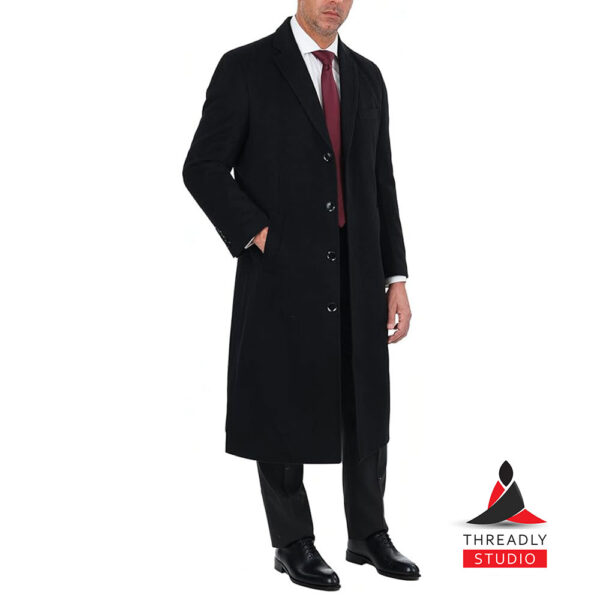 Men’s Full-Length Wool Cashmere Overcoat – Single-Breasted Winter Top Coat