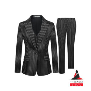 Women’s 3-Piece Striped Suit – Slim Fit Blazer, Vest & Trousers Set for Business or Formal Wear