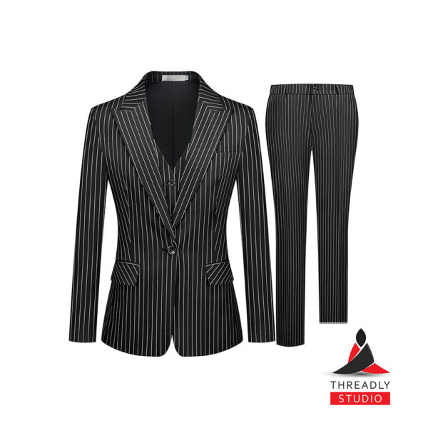Women’s 3-Piece Striped Suit – Slim Fit Blazer, Vest & Trousers Set for Business or Formal Wear
